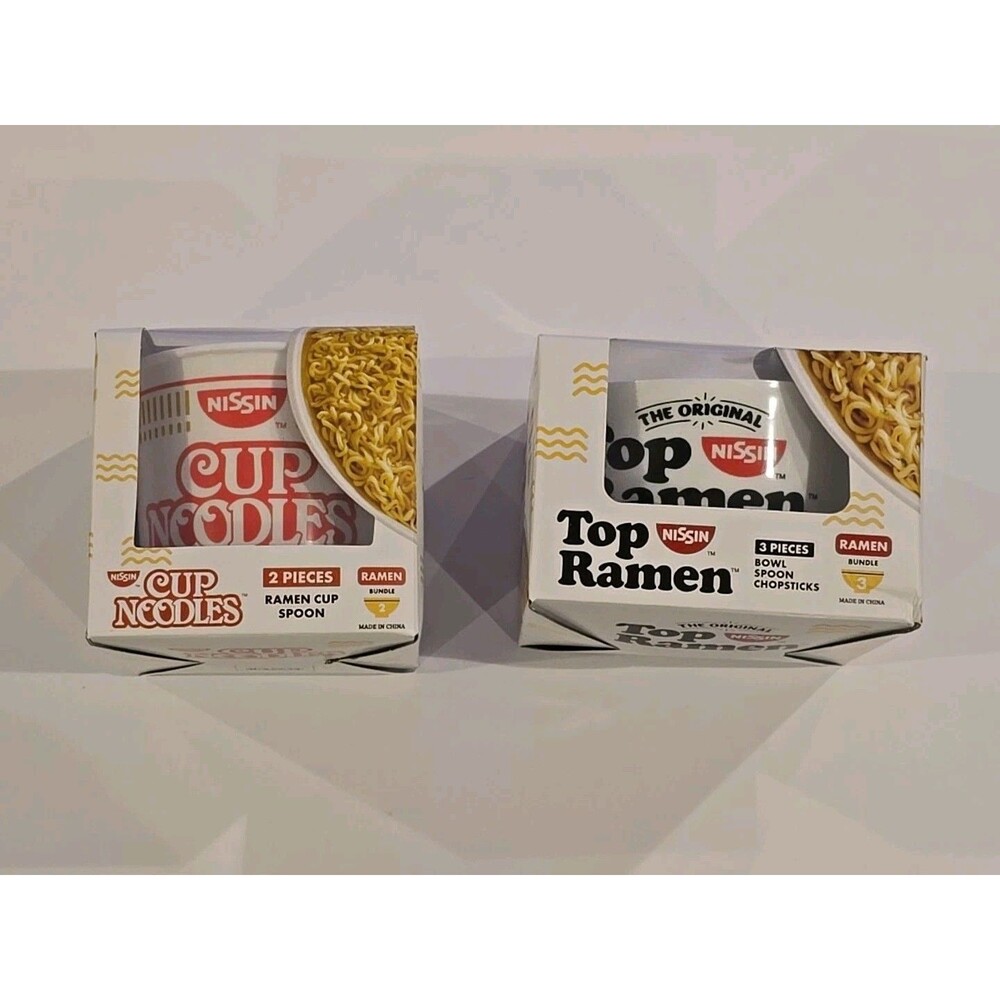 Nissin Top Ramen Cup Noodles Plastic Party Bowls Set 2 Spoon Chopsticks Gift